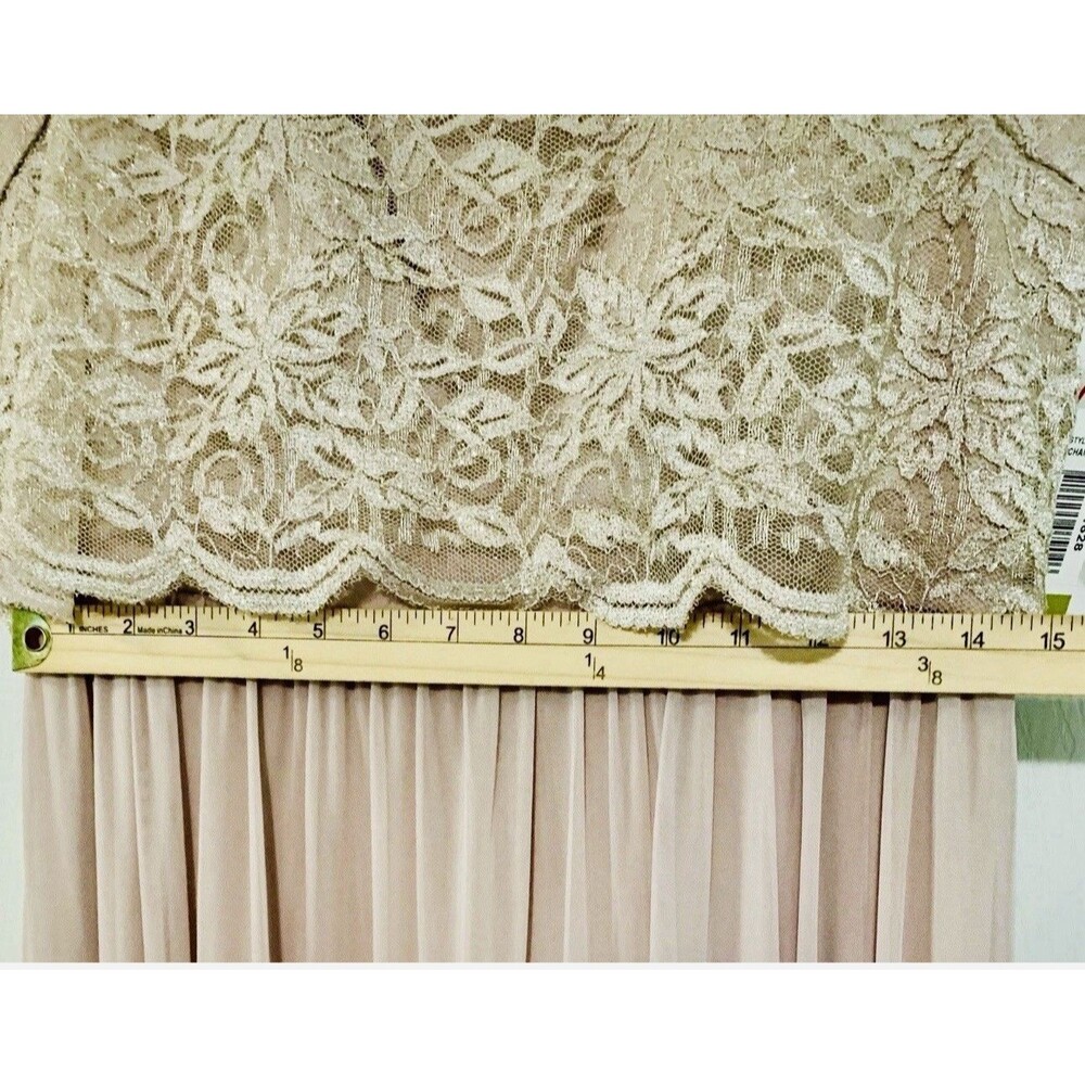 Nightway Champagne Lace Formal Empire Elegant Prom Wedding Dress Gown Size 14P - Picture 9 of 14
